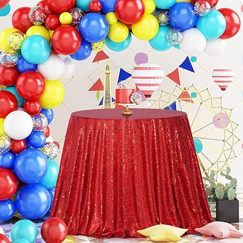 Miniatura 2 de SquarePie Mantel de lentejuelas rojo de 72 pulgadas redondo brillante para decoración de bodas, fiestas de cumpleaños