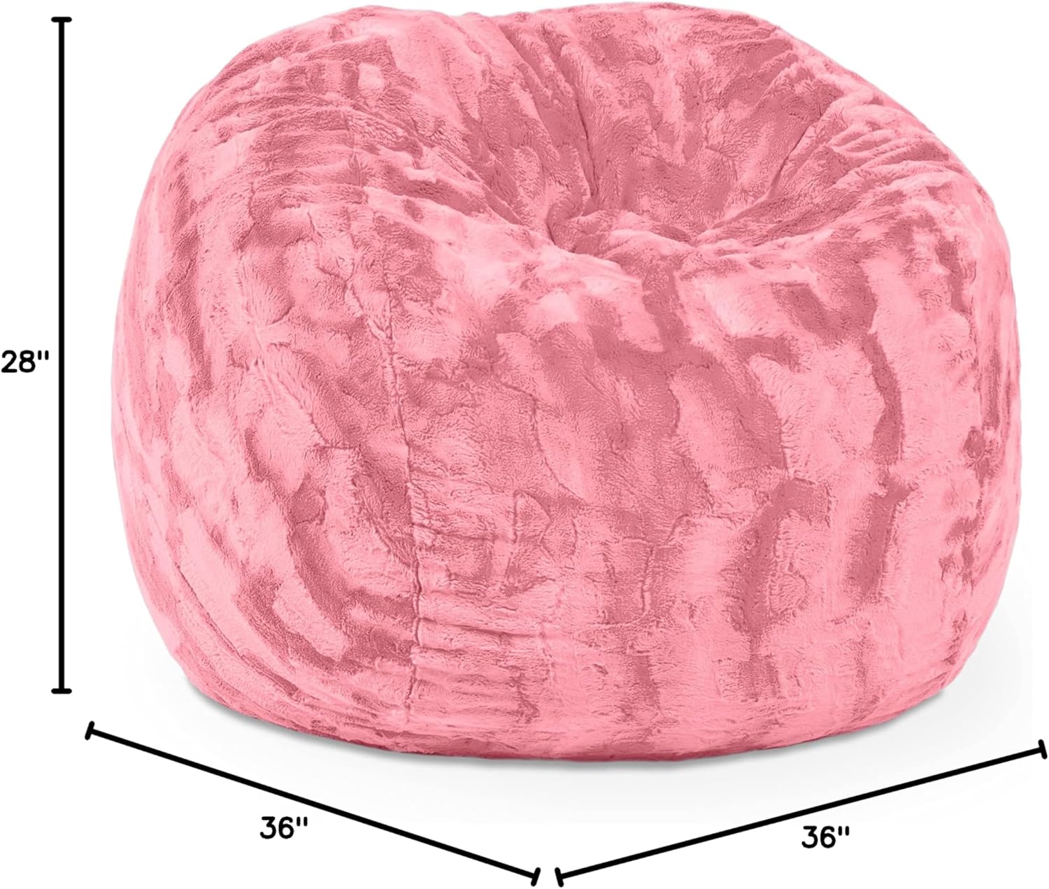 Jaxx Saxx 3 Foot Bean Bag Chair - Faux Fur - Fun Colors, Unicorn Pink