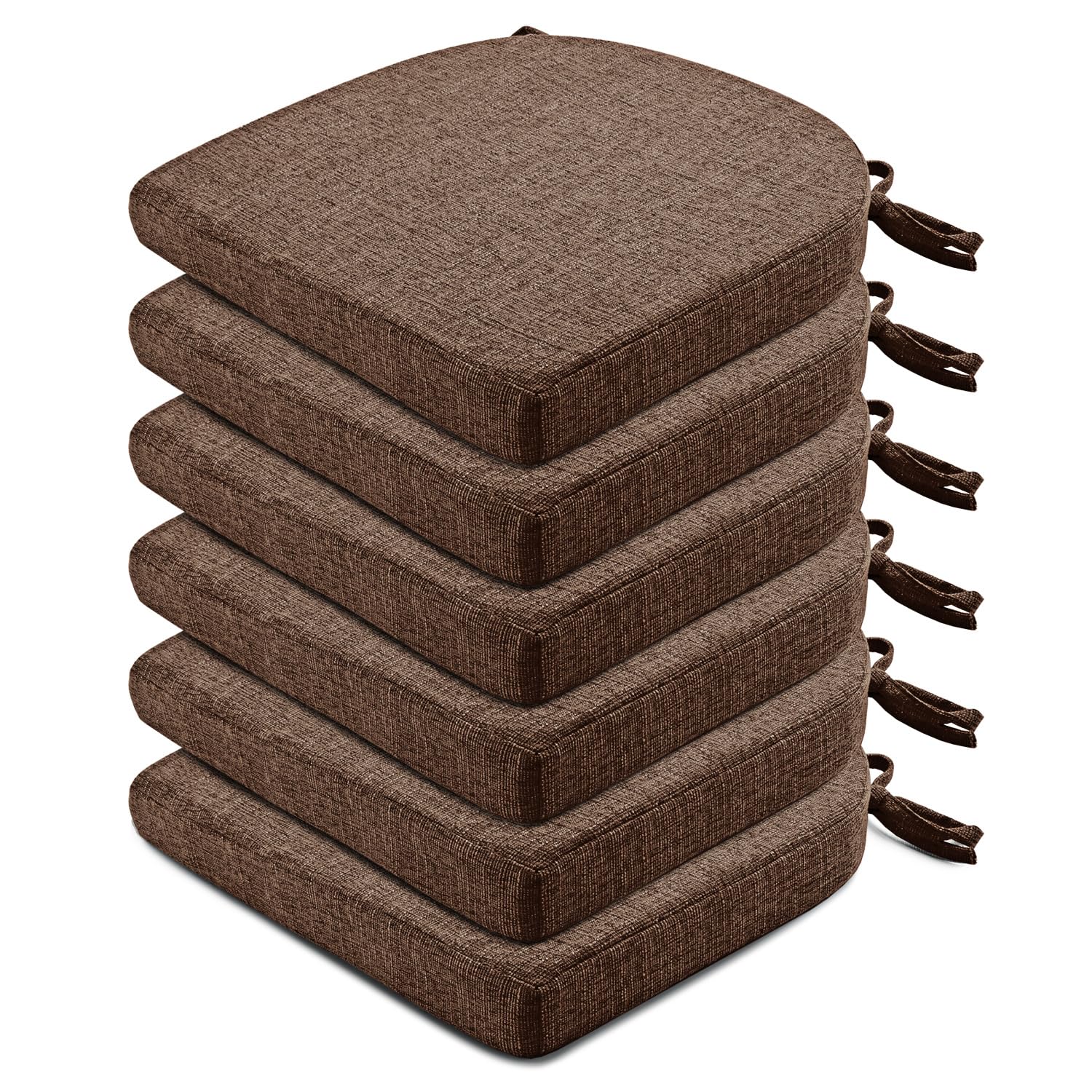 Wellsin Chair Cushions for Dining Chairs 6 Pack - Kitchen Chair Cushions with Ties and Non-Slip Backing - Dining Chair Pads 16