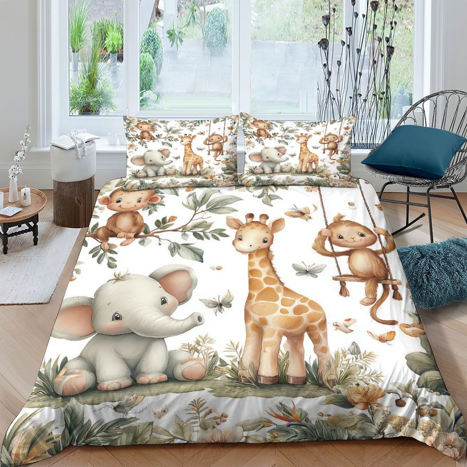 Ctjqhvkz Style-1 3D Printed Jungle Animal Fitted Sheet Microfiber Soft Cartoon Safari Bed Cover For Bedroom Guest Room Decor Single（135X200cm）