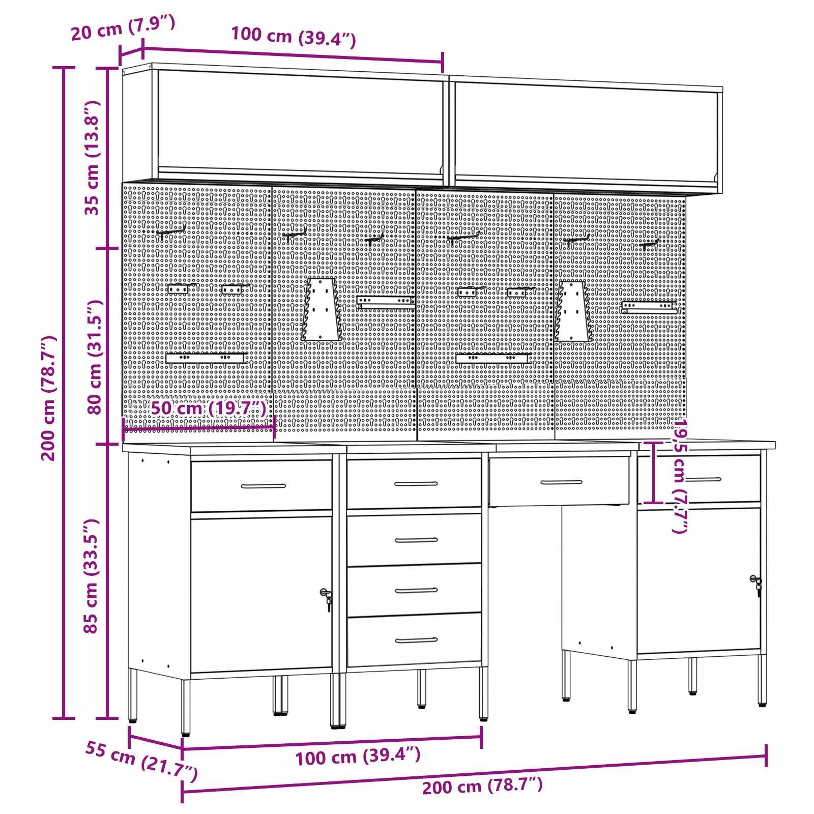 Genérico Banco de Trabajo con cajón 8 pcs Rojo 150 x 55 x 200 cm Acero,Bricolaje,Accesorios de Bricolaje,Organización y Almacenamiento de Herramientas,Rojo,69.6 kg,3321453