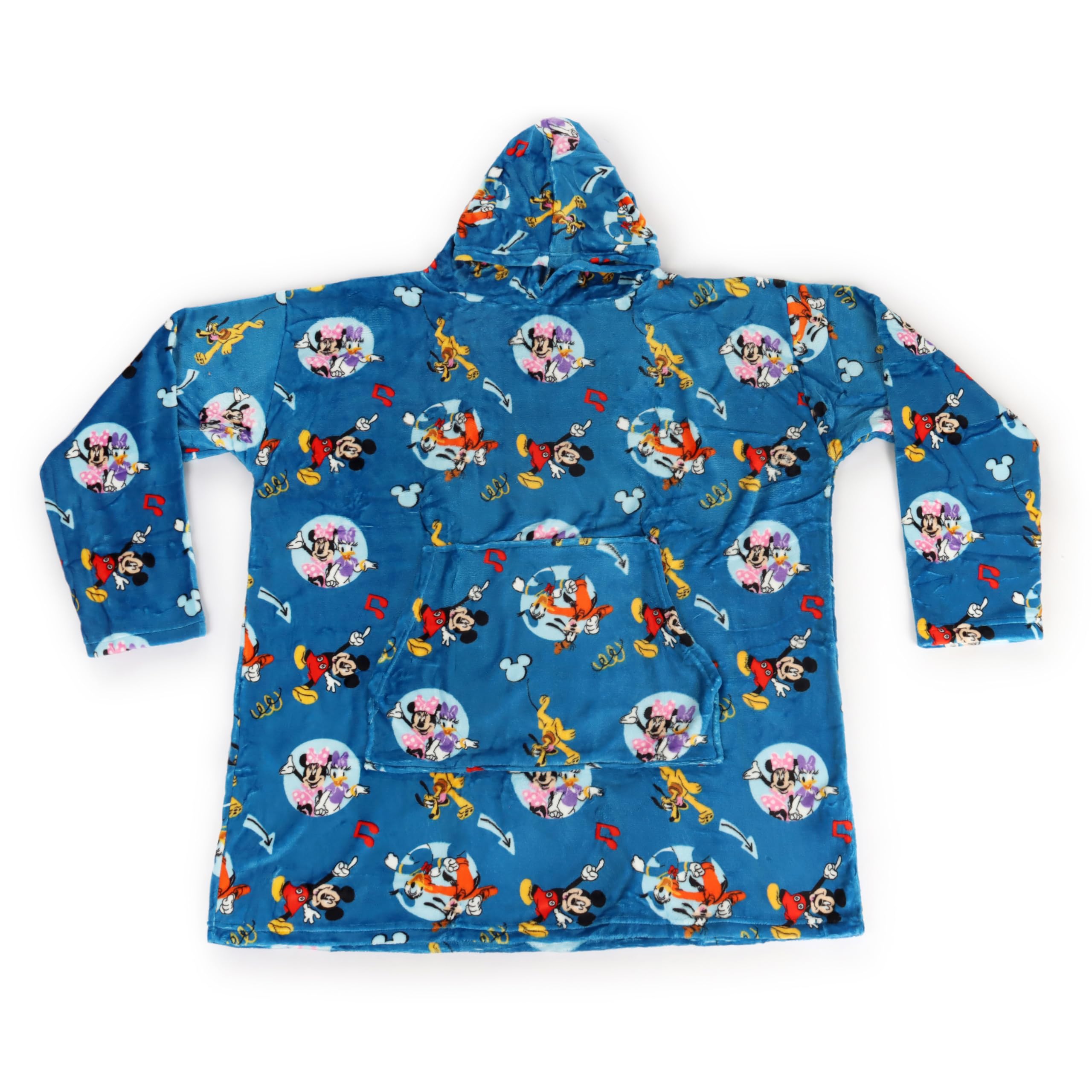 Jay Franco Adult's Disney Mickey Mouse Wearable Throw Blanket – Oversized Plush Hooded Blanket with Pocket, Soft Cosy Fleece Throw, Gift for Lounging, Official Licensed Property, Blue, 86x97