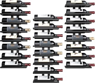 Hoctieon 3-Pack 8-Tier Wall Mount Wine Rack (24 Bottles Total) - Sturdy Black Metal Organizer for Kitchen, Bar, Living Room Storage