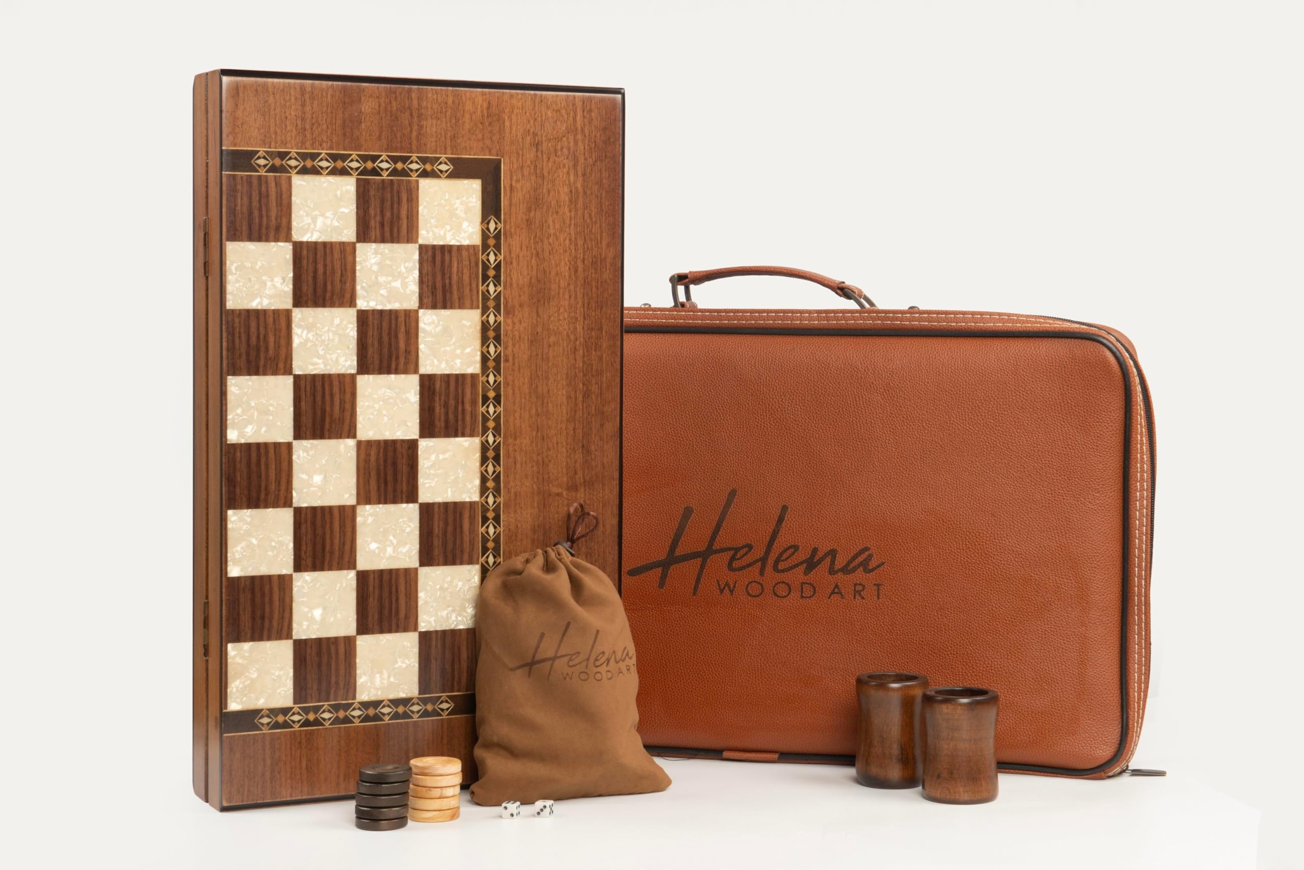 Helena Wood Art, Handgefertigtes Hochwertiges Backgammon Spiel aus Holz, Tavla, 100% Holz, Deluxe Edition, TricTrac