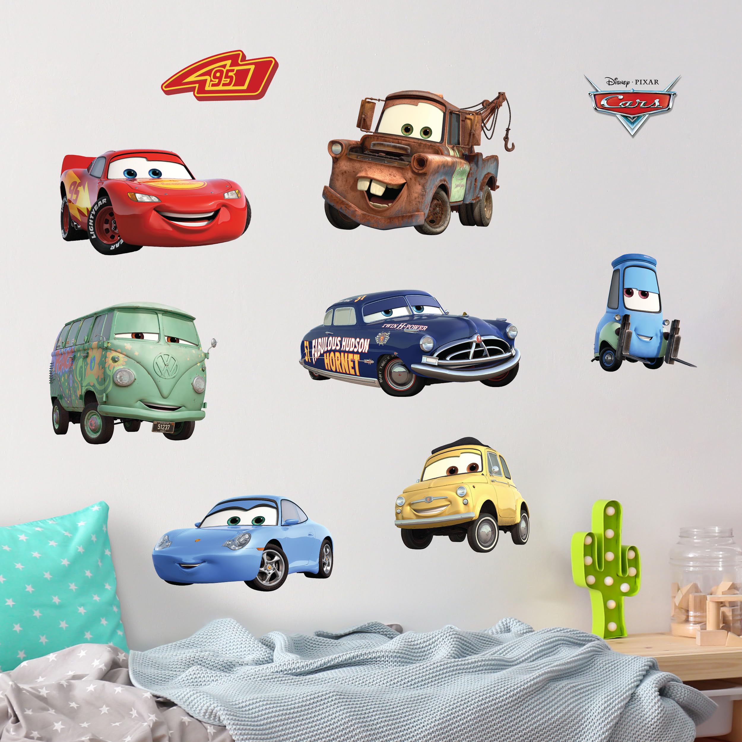 Disney Pixar Cars Wall Decals - Lightning McQueen & Friends Small Vinyl Stickers for Bathroom Nursery Bedroom Decor - Peel and Stick Room Decorations