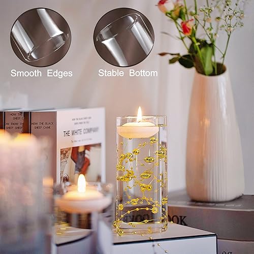 Miniatura 5 de UDU Juego de 6 jarrones cilíndricos de vidrio para centros de mesa con 40000 relleno de jarrón, 12 velas flotantes blancas, 3 cadenas de perlas para