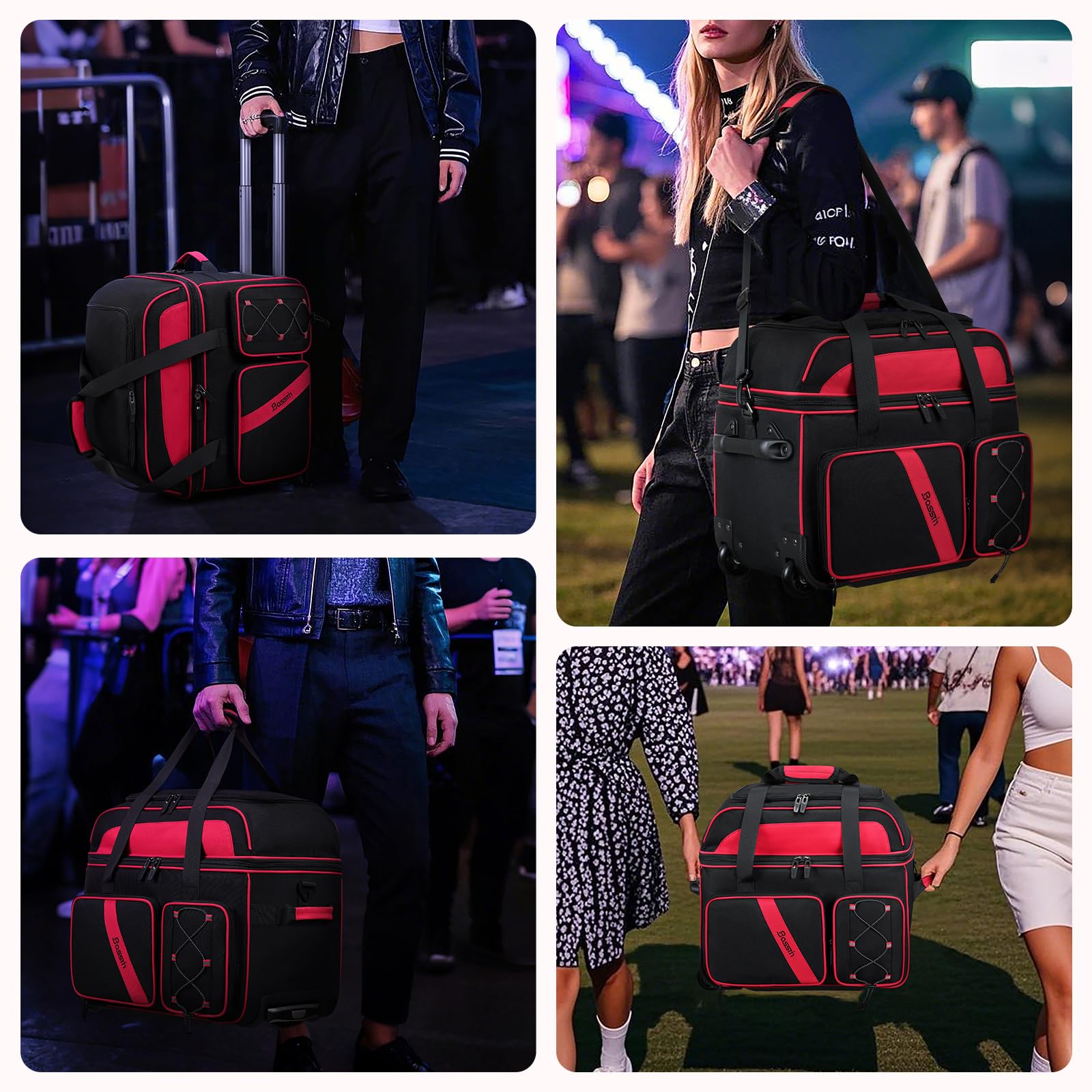 BOSSTIN Rolling DJ Cable Bag with Wheels - DJ Gig Bag Case for Equipment with 15.6" Laptop Compartment, Padded Detachable Dividers, Multi-Pocket Travel Storage for Music Gear & Accessories - Image 6