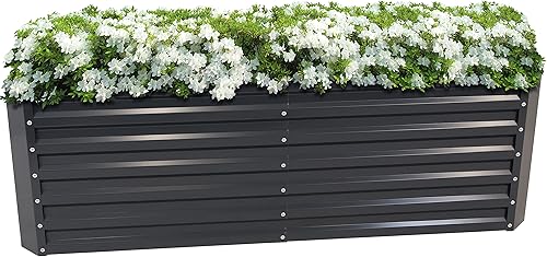 Sunnydaze Cama de jardín rectangular elevada de 71 pulgadas, kit de maceta de acero Galvalume para cama de flores, color gris oscuro