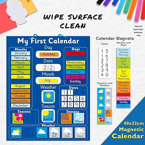 Miniatura 8 de Fridge Magic Calendario magnético de mi primer aprendizaje en español. Tablero rígido de 16 x 13 pulgadas, 15.7 x 12.6in con lazo para colgar. Mueve