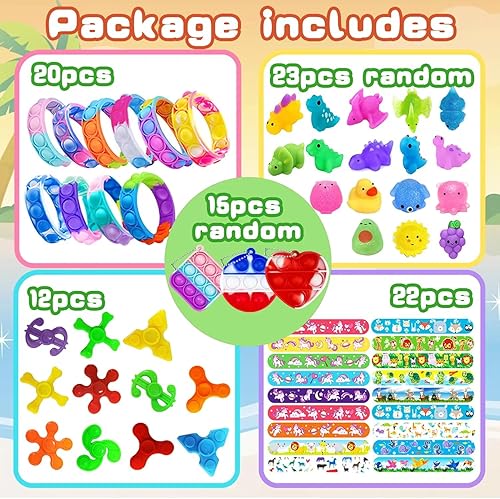 Miniatura 2 de 92 piezas de recuerdos de fiesta para niños, juguetes para ansiedad pop, juguetes de regalo de cumpleaños, bolsas de regalo, caja del tesoro,