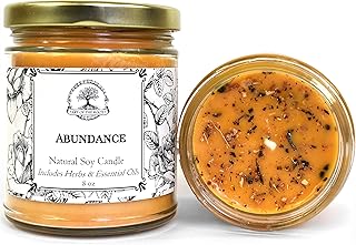 Abundance 9 oz Soy Spell Candle | Made with erbs & Essential Oils | Use in Wealth, Prosperity, Good Fortune & Success Rituals | Wiccan, Pagan, Hoodoo, Spiritual, Magick
