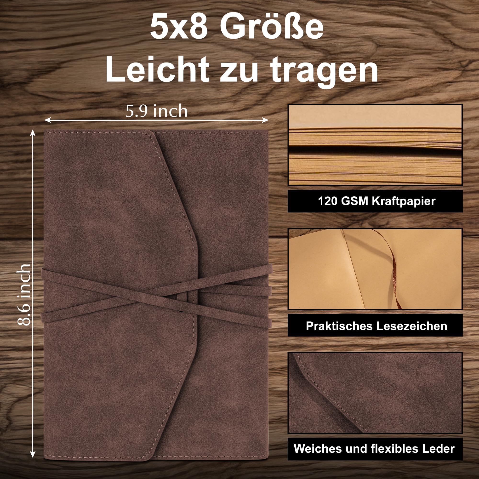 CAGIE Tagebuch für Erwachsene Leder Notizbuch Blanko A5 Vintage Lederbuch Kraftpapier 160 Seiten Softcover Junk Journal für das Schreiben Travel Skizzieren Scrapbooking, Braun