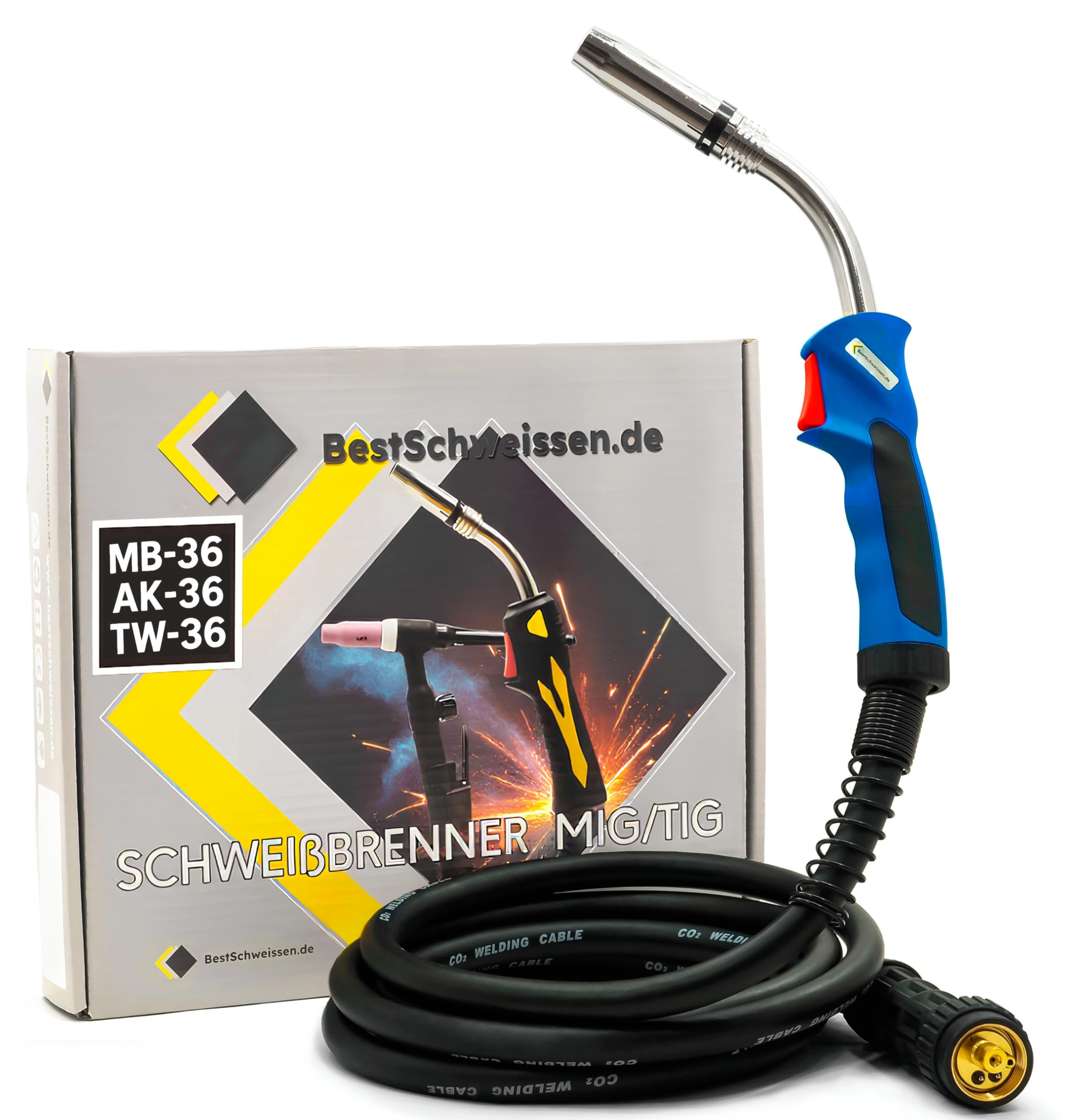 Torche de soudage MIG MAG Jeu de tuyau MB-36 - Appareil de soudage à gaz protecteur 4m/5m Tuyau avec connexion Euro 320A Poignée refroidie par gaz Bestschweissen.de (5m)