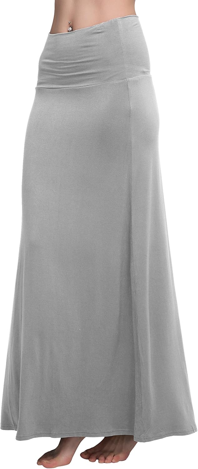 Urban CoCo Women's Stylish Spandex Comfy Fold-Over Flare Long Maxi Skirt - Image 3