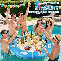 Vista 2 de Mesa flotante para piscina con tarjeta impermeable y 6 portavasos, mesa de juego inflable de 40 pulgadas para adultos, mesa de piscina flotante
