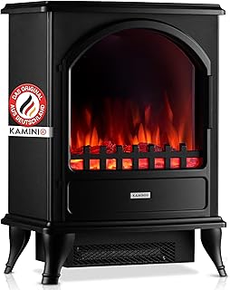 KAMINIO Elektrokamin Leni - Elektrischer Kaminofen mit Heizung, 3D-Flammeneffekt (Schwarz)