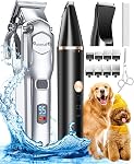 oneisall Dog Grooming Kit for Thick Hair with Stainless Steel Blade | Powerful Motor & Blade, IPX7 Waterproof, Low Noise, Cordless & Long Battery Life, Paw Trimmer+6 Guide Combs 3-18mm