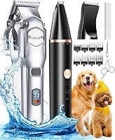 oneisall Dog Grooming Kit for Thick Heavy Coats - Low Noise Cordless Waterproof Clippers & Paw Trimmer, Stainless Steel Blades