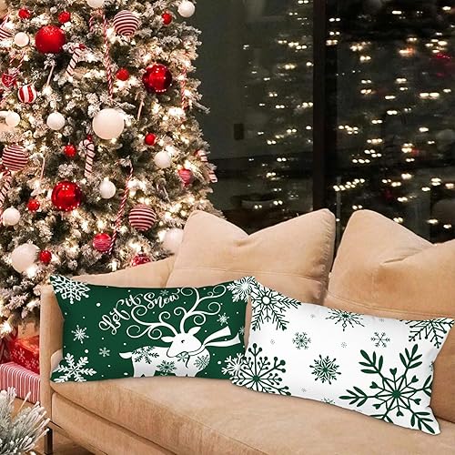 Miniatura 5 de Lanpn Juego de 4 fundas de almohada lumbar de Navidad de 12 x 20 pulgadas, decorativas rectangulares largas de 12 x 20 pulgadas, fundas de almohada