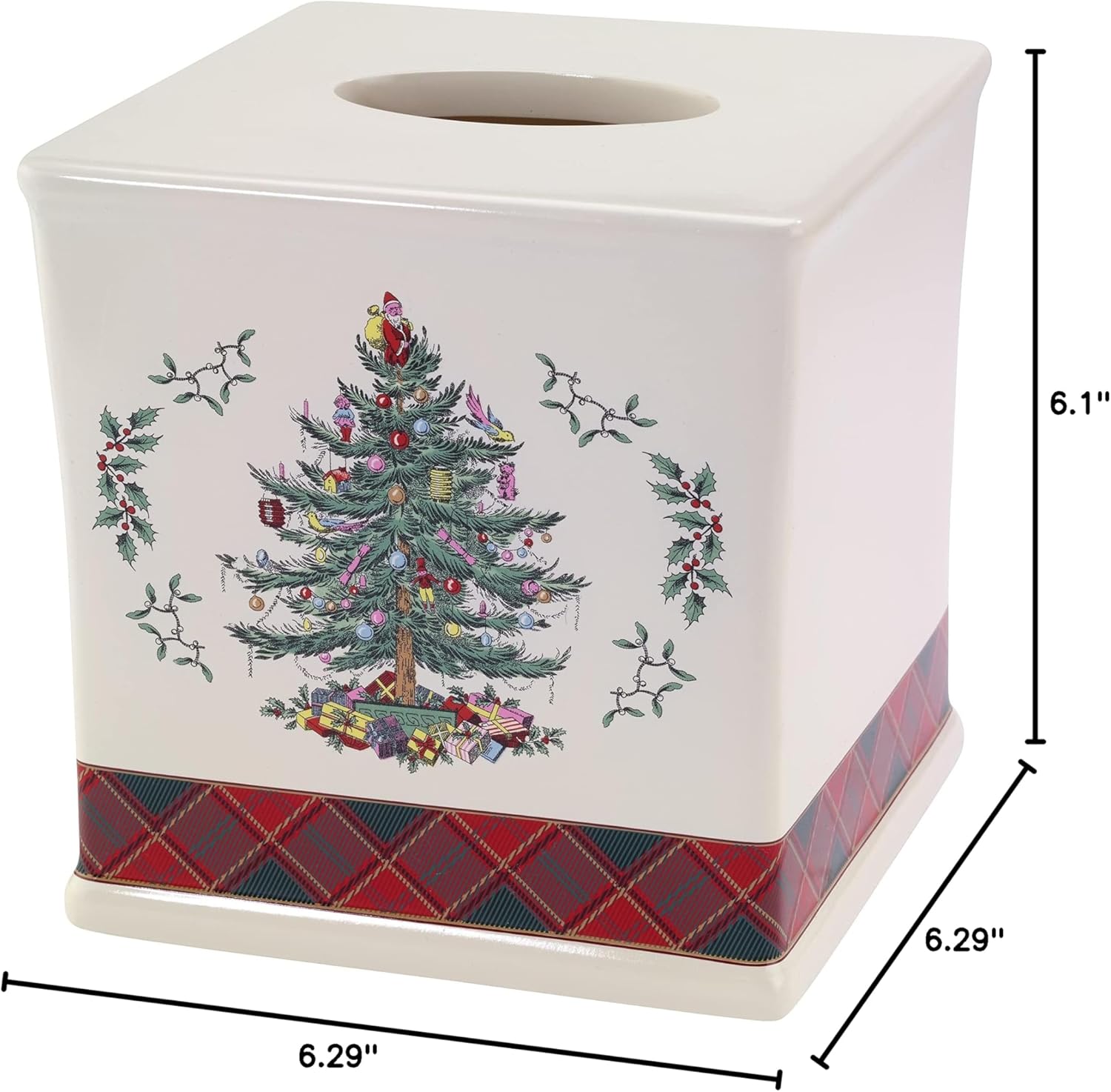 Spode - Tissue Box Cover, Resin Bathroom Accessories, Holiday Bathroom Decor (Spode Christmas Tree Tartan Collection)