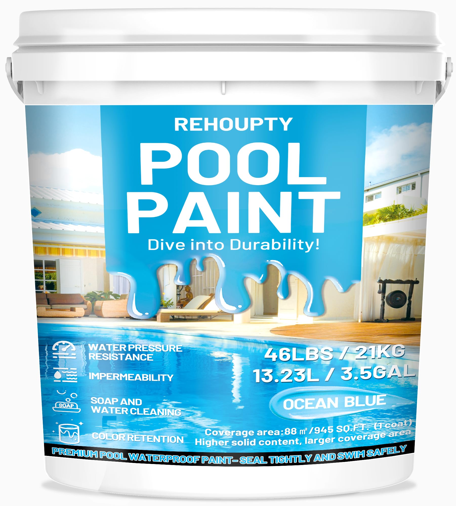 REHOUPTY Pool Paint in Ocean Blue