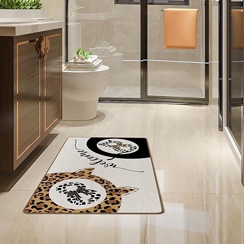 Miniatura 6 de Tapete retro moderno de 8 bolas, tapete de bienvenida de leopardo y gato, estampado de leopardo y guepardo de la suerte 8 bolas, tapete para puerta