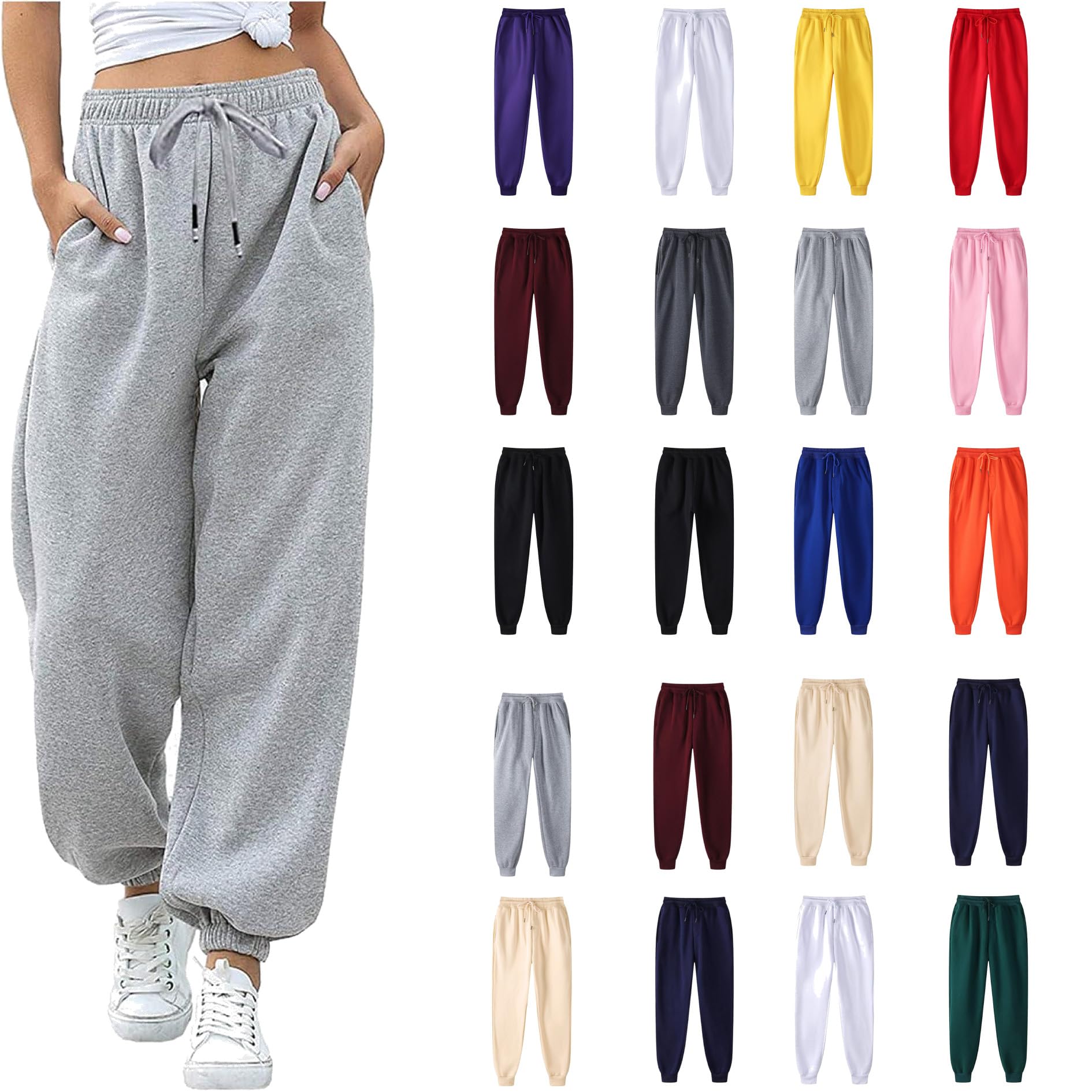 Joggers for Women UK Clearance,Womens Joggers Bottoms Today's Deals,Fleece Lined Joggers Thick Warm Sweatpants Solid Straight Leg Casual Trousers Padded Legging Running Fitness Sports Pants S-3XL