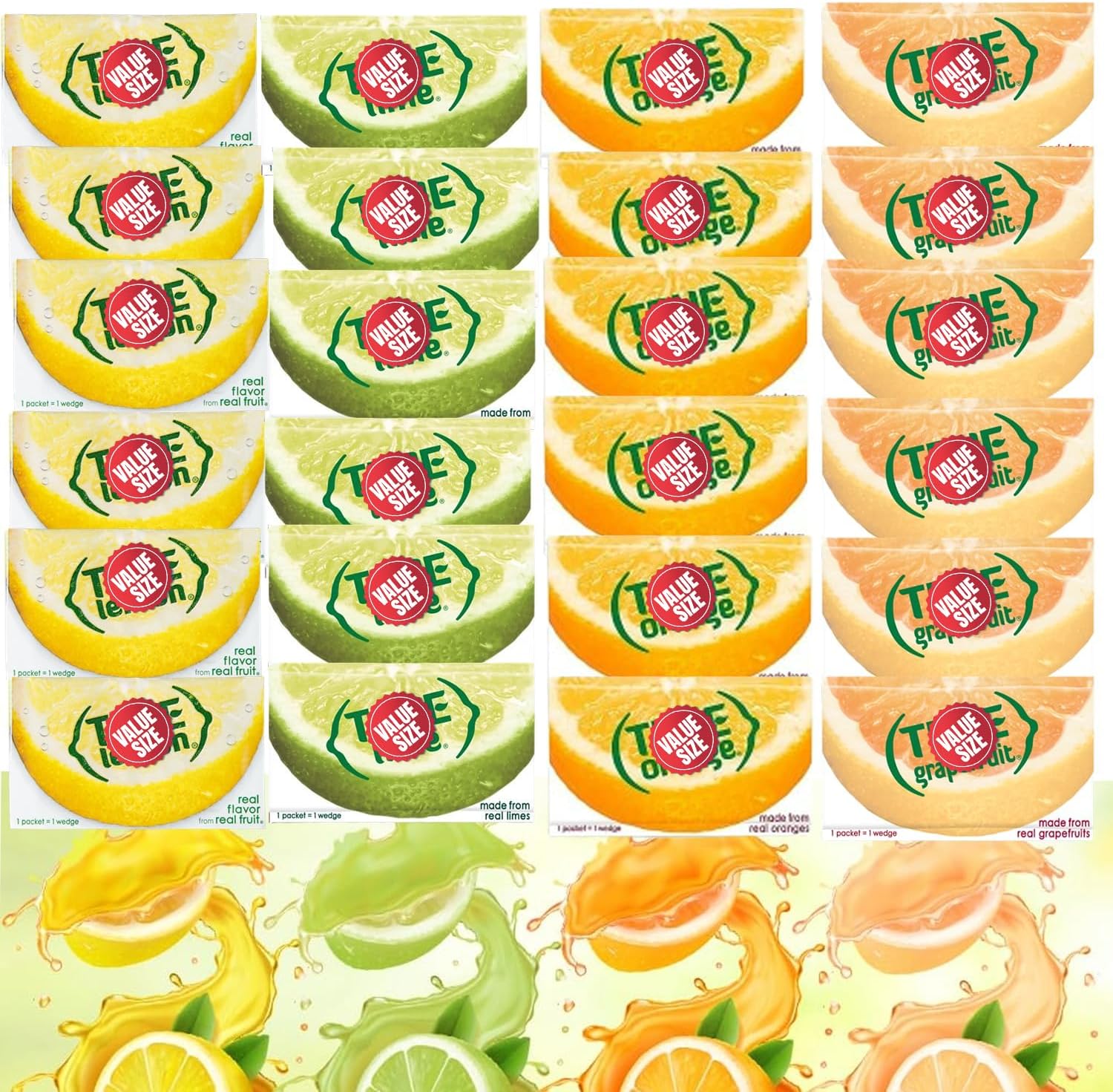 Truae Lemon, Truae Lime, Truae Orange, Truae Grapefruit, Varrirty Pack 100 Count, On-The-Go Powdered Drink Mix Variety Pack, Zero Calorie Unsweetened Water Flavoring, Each Packet Fits Into a 16.9 oz. Bottle or Cup