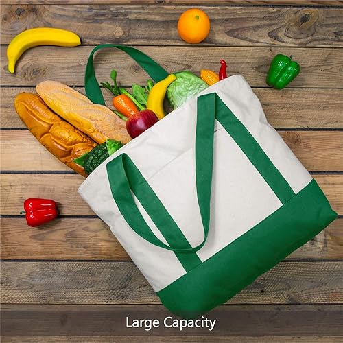 Miniatura 4 de TOPDesign Paquete de 1 bolsa de lona con bolsillo externo, bolsa de compras reutilizable para comestibles, cierre de cremallera superior, artículos