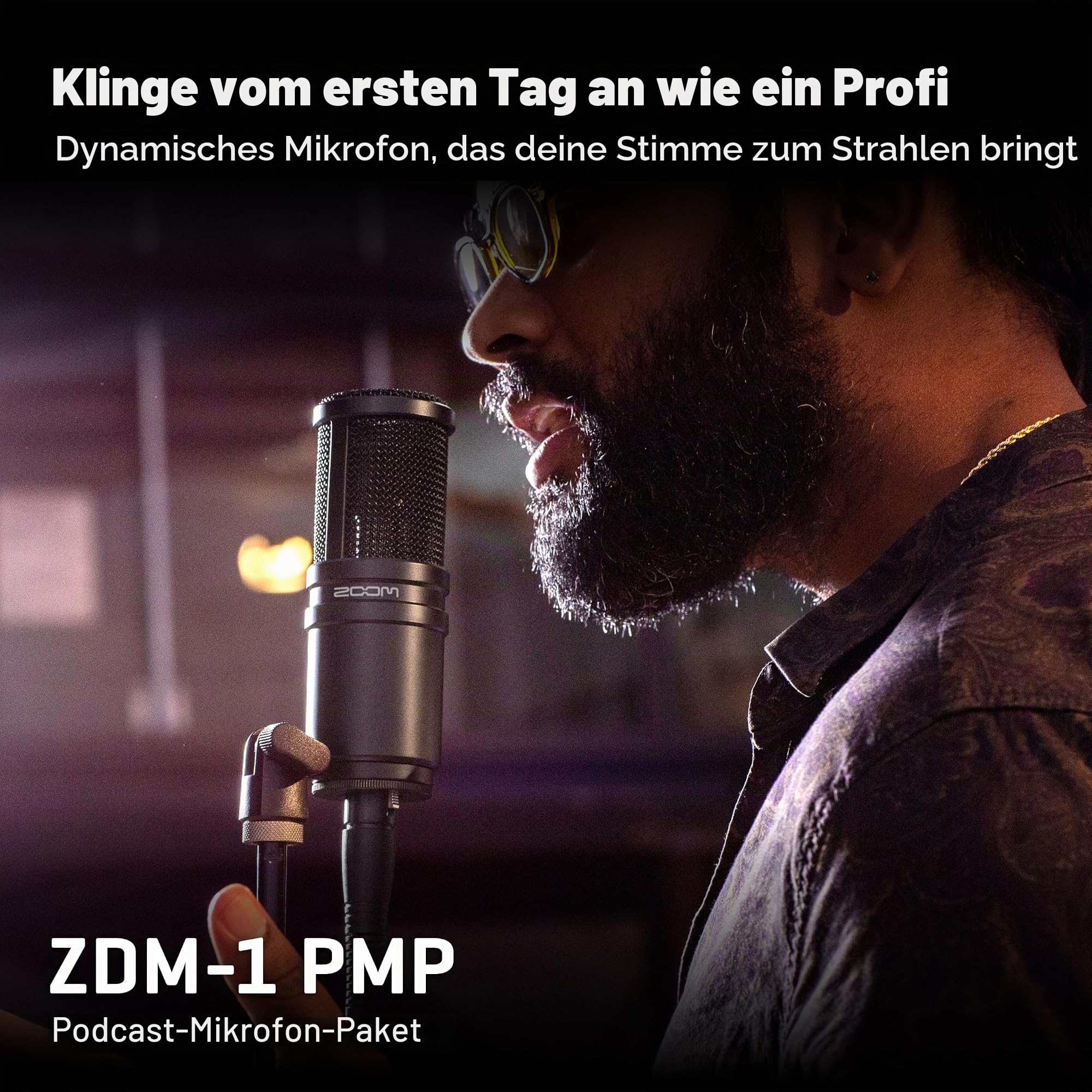 Zoom ZDM-1 Podcast-Mikrofon, dynamisches Podcast-Mikrofon, hochwertige Kopfhörer, Stativ, Windschutzscheibe, XLR-Kabel, für die Aufnahme von Podcasts, schwarz