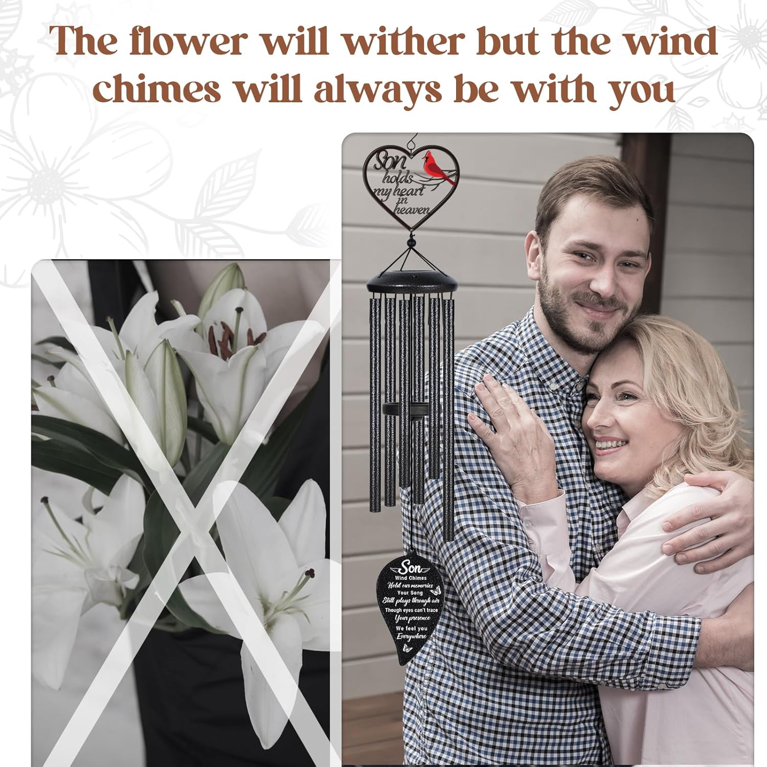 Memorial Gifts for Loss of Son, 30" Sympathy Wind Chimes, in Memory of Son, Bereavement Remembrance Gifts, Loss of Son Sympathy Gift - Image 3