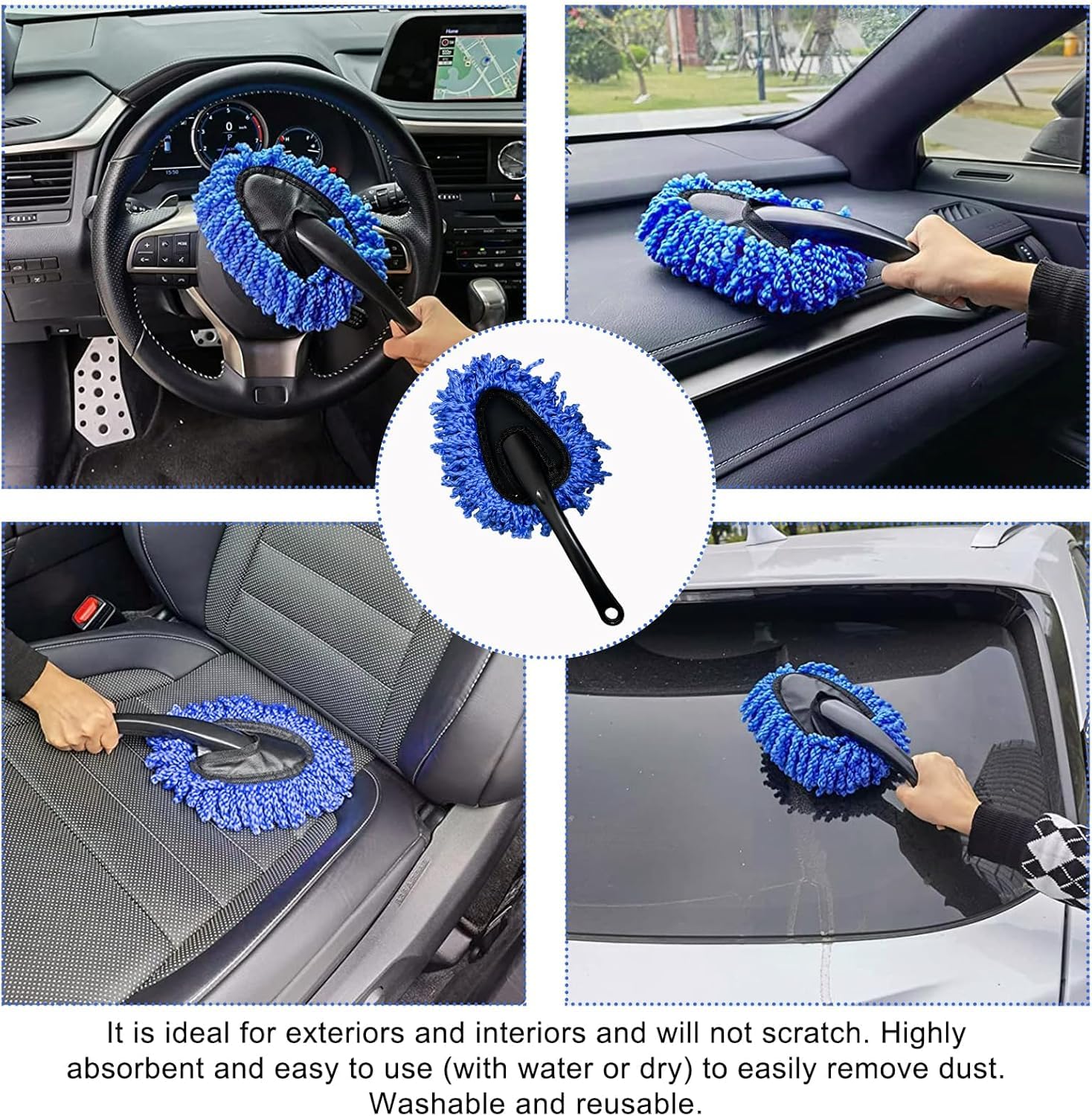 SUPERSTUD 6 Pcs - Car Duster Microfiber Brush Long-1 | Glass Wiper Cleaning Tablets 2Pcs | 1Pcs Car Dustbin | 1Pcs Microfiber Cloth | 1Pcs Interior Cleaning Brush | 1Pcs AC Vent Brush - Blue Color - Image 3 thumbnail