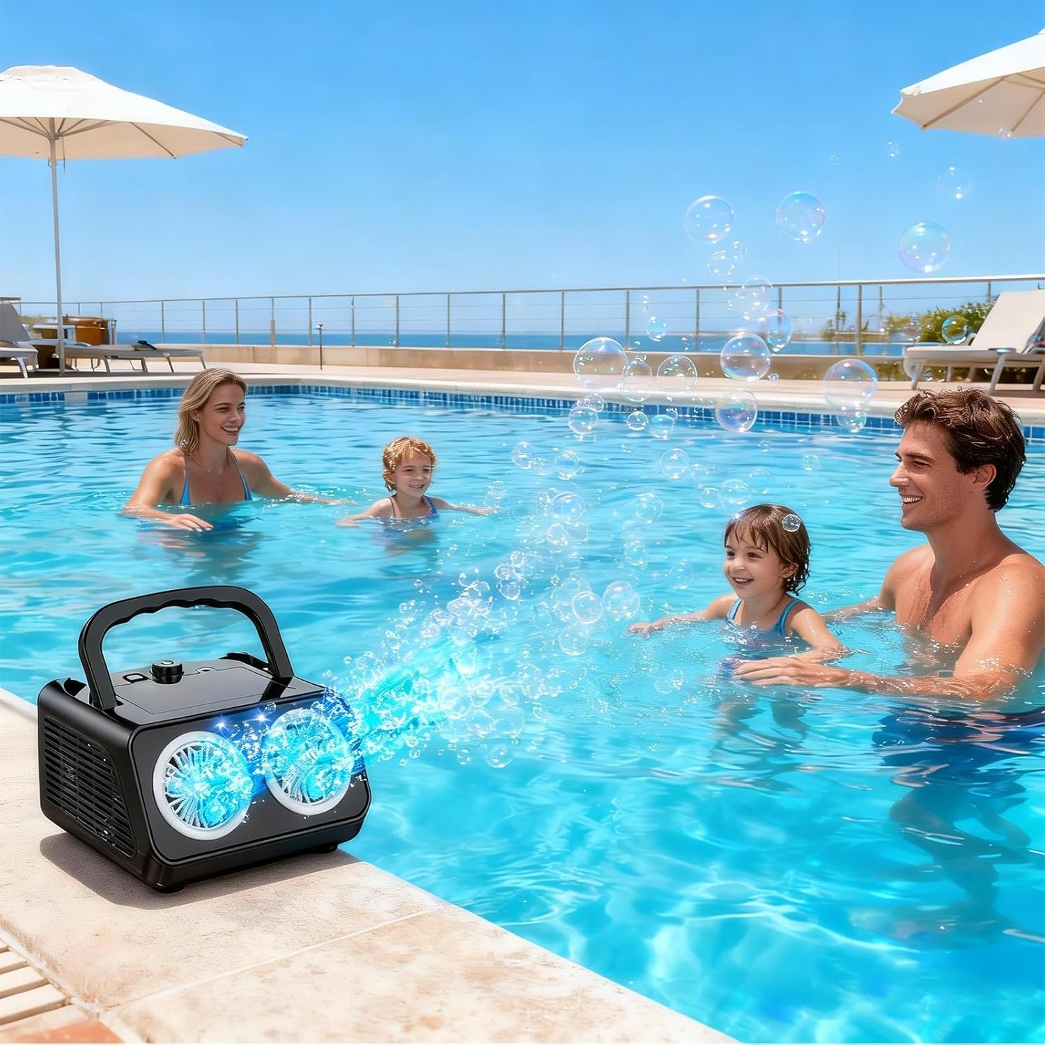 Bubble Machine with Dual Motors, 20,000+ Bubbles Per Minute, USB-C or AA Battery Powered,Leak-Proof Sealed Bottle,Portable Bubble Maker for Birthday Party Pool Wedding Outdoor