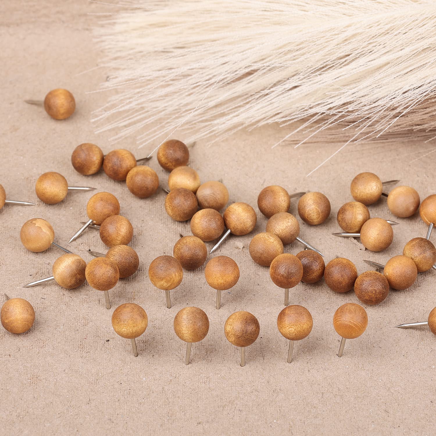 50 Puntine Decorative In Legno Per Bacheche - Con Testa In Legno E Scatola Portaoggetti - Foto 2