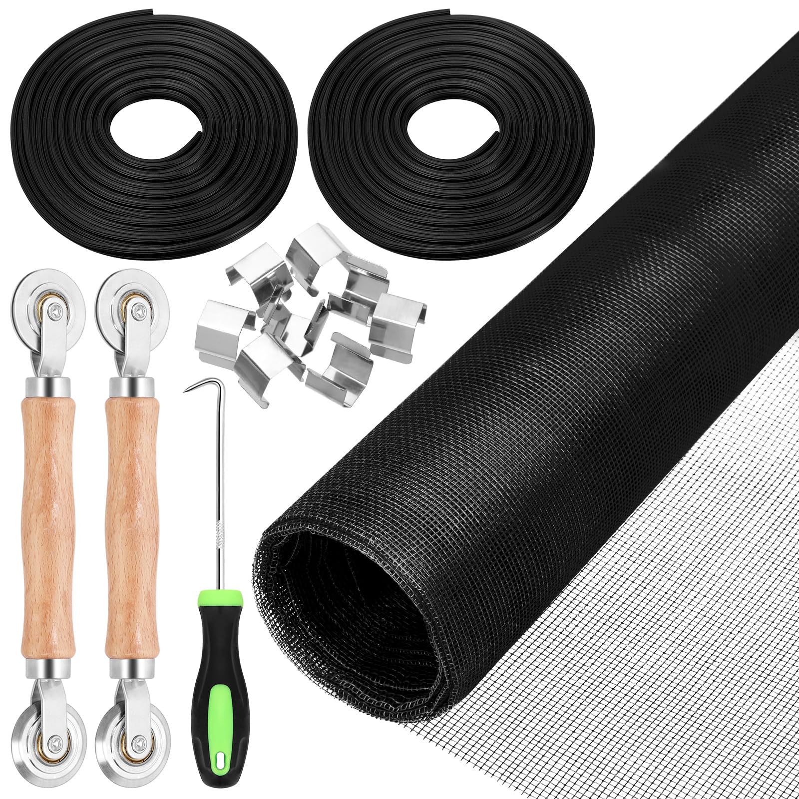Tanstic 14Pcs Window Screen Mesh and Screen Door Repair Tools Kit, 48''W X 118''L Fiberglass Screen Mesh