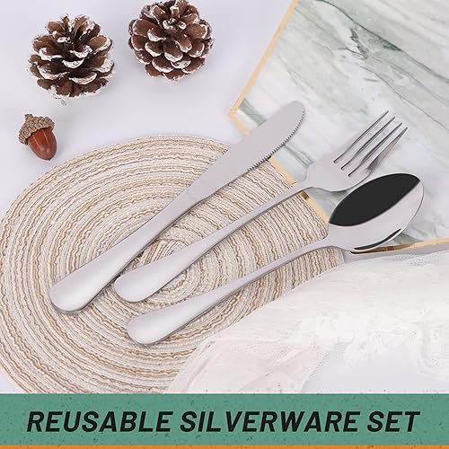 Miniatura 4 de Ansukow Juego de utensilios de viaje portátiles de 16 piezas con funda, juego de cubiertos reutilizables de acero inoxidable 188, fácil de limpiar,