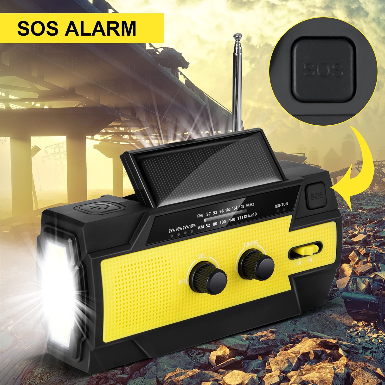 Radio Solaire à Manivelle Portable Radio Bluetooth Rechargeable Avec AM