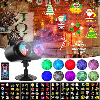 HAKUTA Halloween Christmas Laser Projector Lights 3-in-1 Wave Ocean Effect LED Projector with 10 Slides/80 HD Patterns for Christmas, New Year, Birthday, Halloween, Thanksgiving Decor