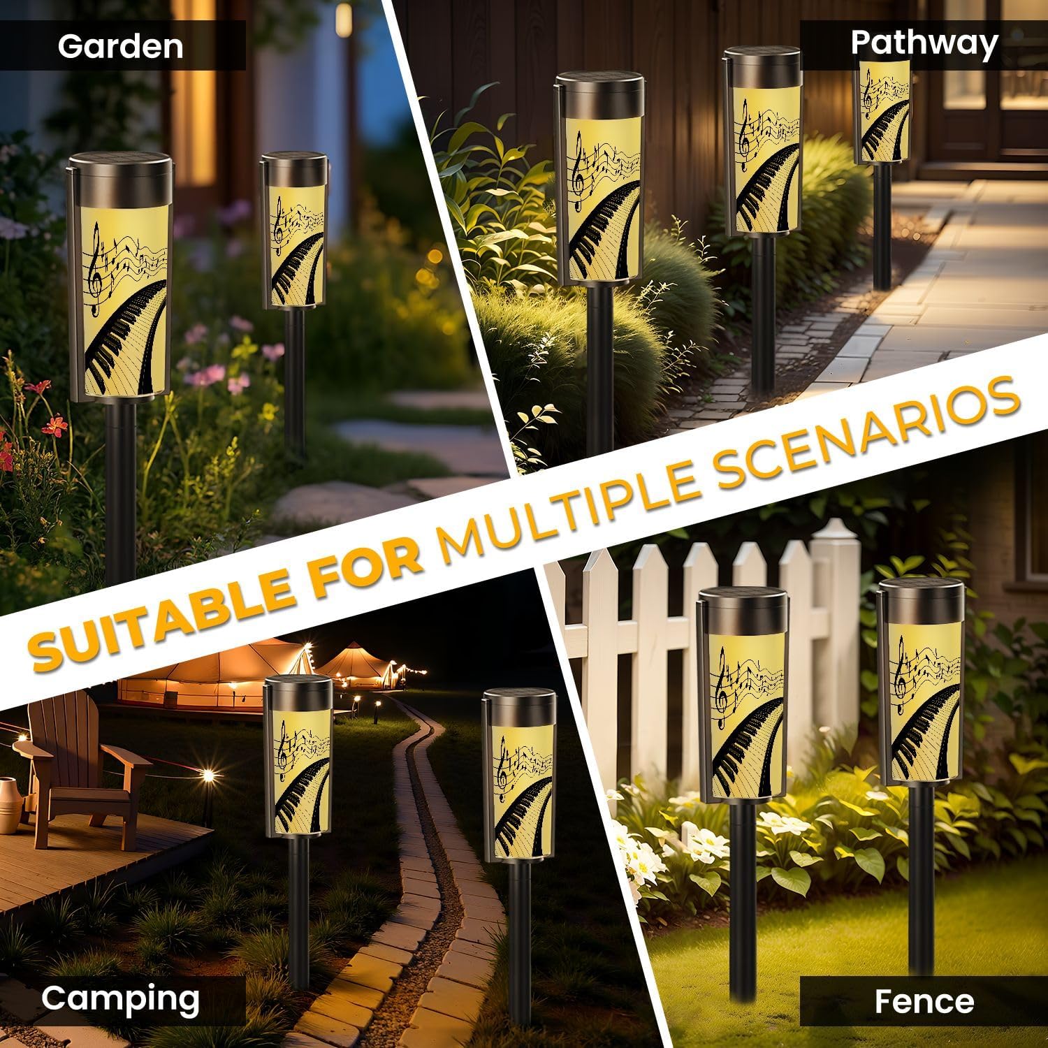 4 Pack Solar Pathway Lights Outdoor Waterproof Musical Notes Solar Garden Lights LED Landscape Lighting for Yard Walkway Lawn Garden Decor