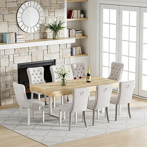 Miniatura 41 de Goujxcy Juego de mesa de comedor extensible de 7 piezas para 6, 63-78 pulgadas, juego de mesa de cocina marrón rústico con 6 sillas grises copetudas