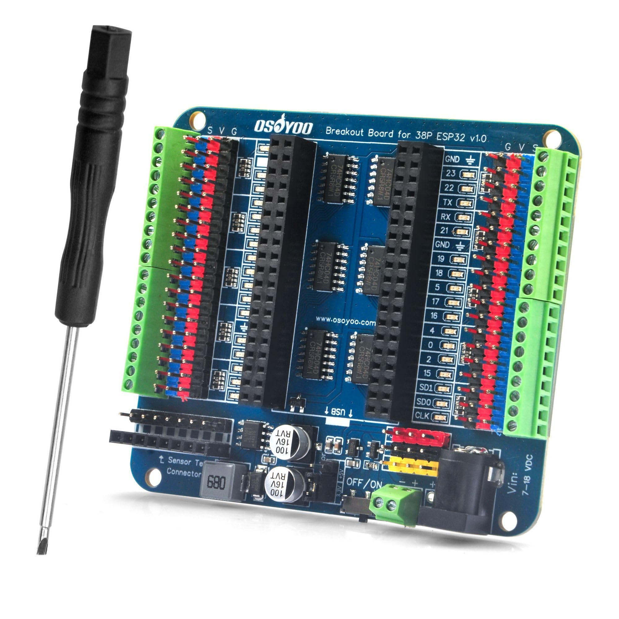 OSOYOO Scheda Breakout per scheda di espansione ESP32 a 38 pin con doppia intestazione 2x19P - Indicatori LED GPIO - ideale per prototipazione, sviluppo e apprendimento ESP32