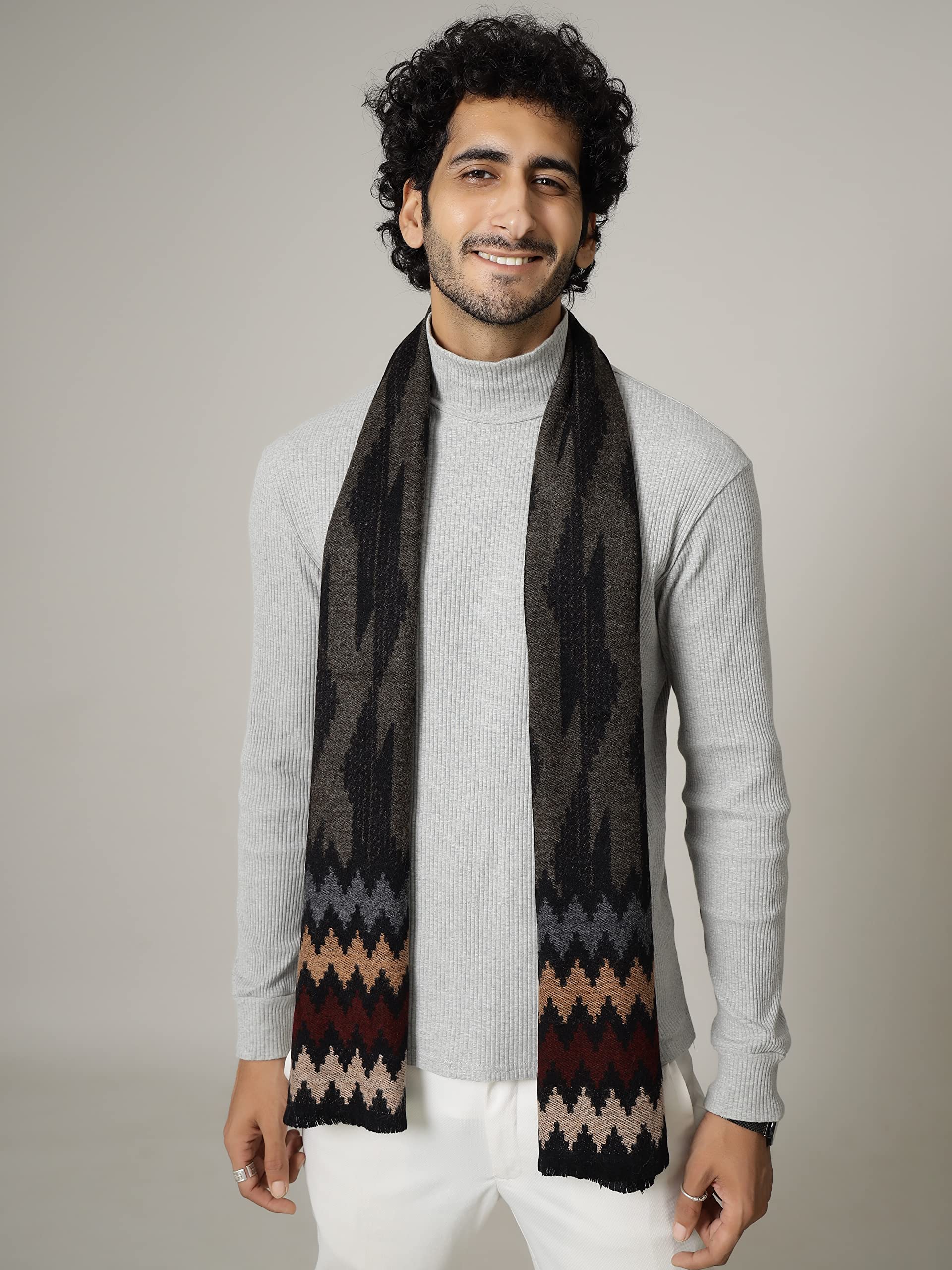 Ravaiyaa - Attitude is everything Pure Wool Muffler, Winter Scarf, Neck Wrap For Men's Classic & Stylish Ikat Pattern Muffler (Brown) 4
