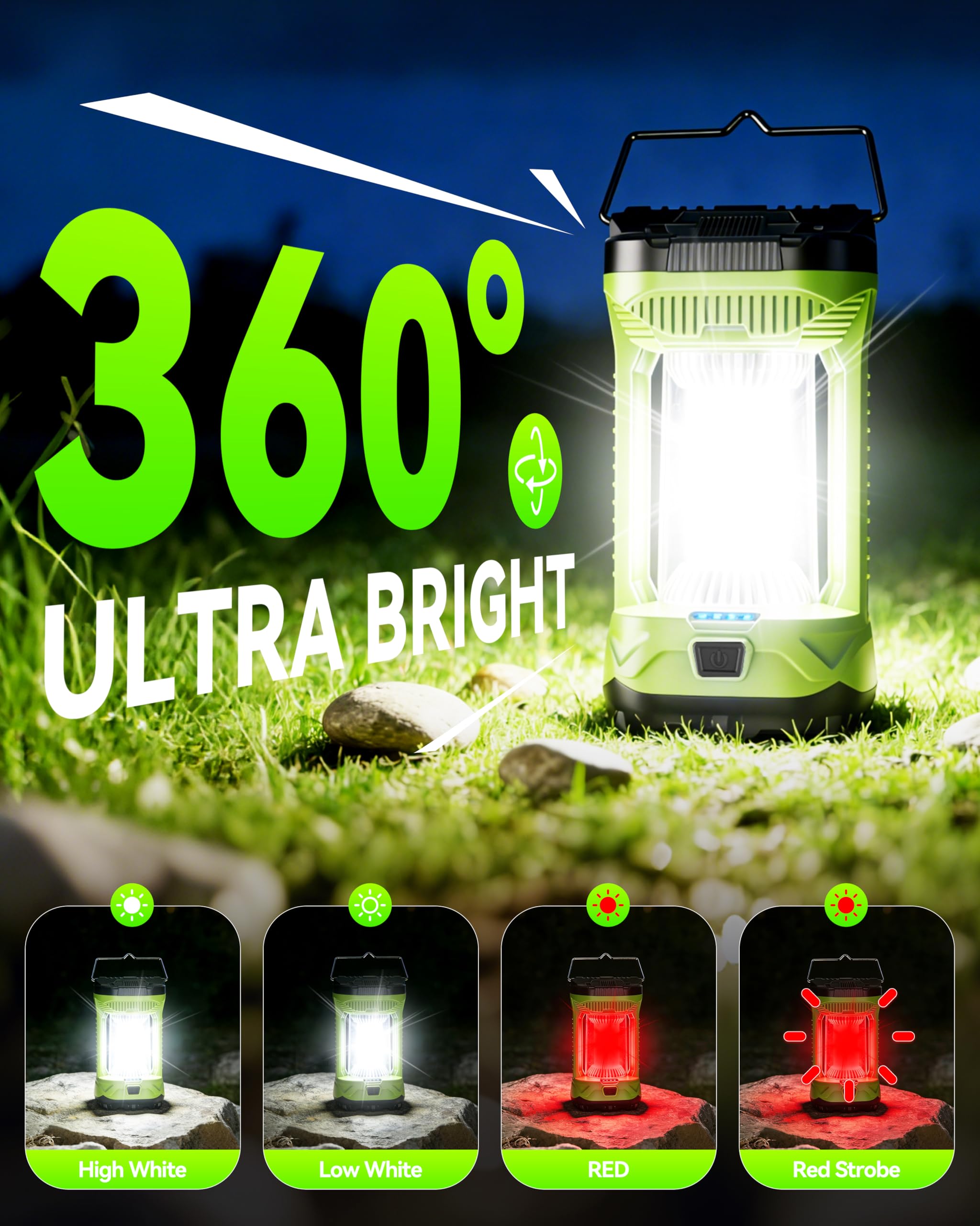 AlpsWolf Lanterna da campeggio ricaricabile, 4000LM LED Lanterne per interruzioni di corrente, 4600mAh Super Bright Portabl Lanterna & Luci per Emergenza, uragano, Campeggio