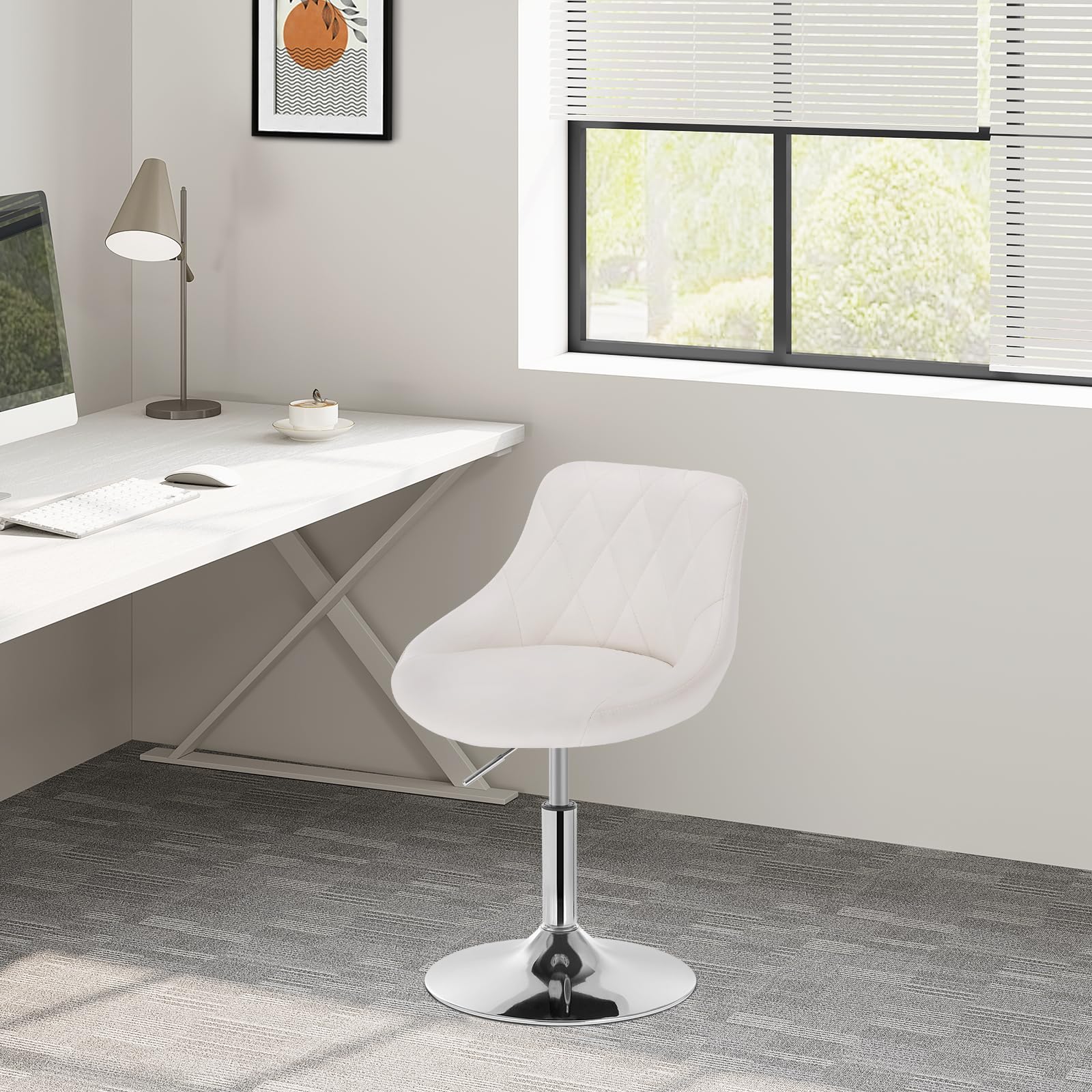 WOLTU Schminktisch Stuhl Hocker, Bequemer Schminkstuhl aus Kunstleder mit Lehne, Höhenverstellbar, 360° Drehbar, für Schlafzimmer, Esszimmer, Küche, Weiß, BH241ws-1