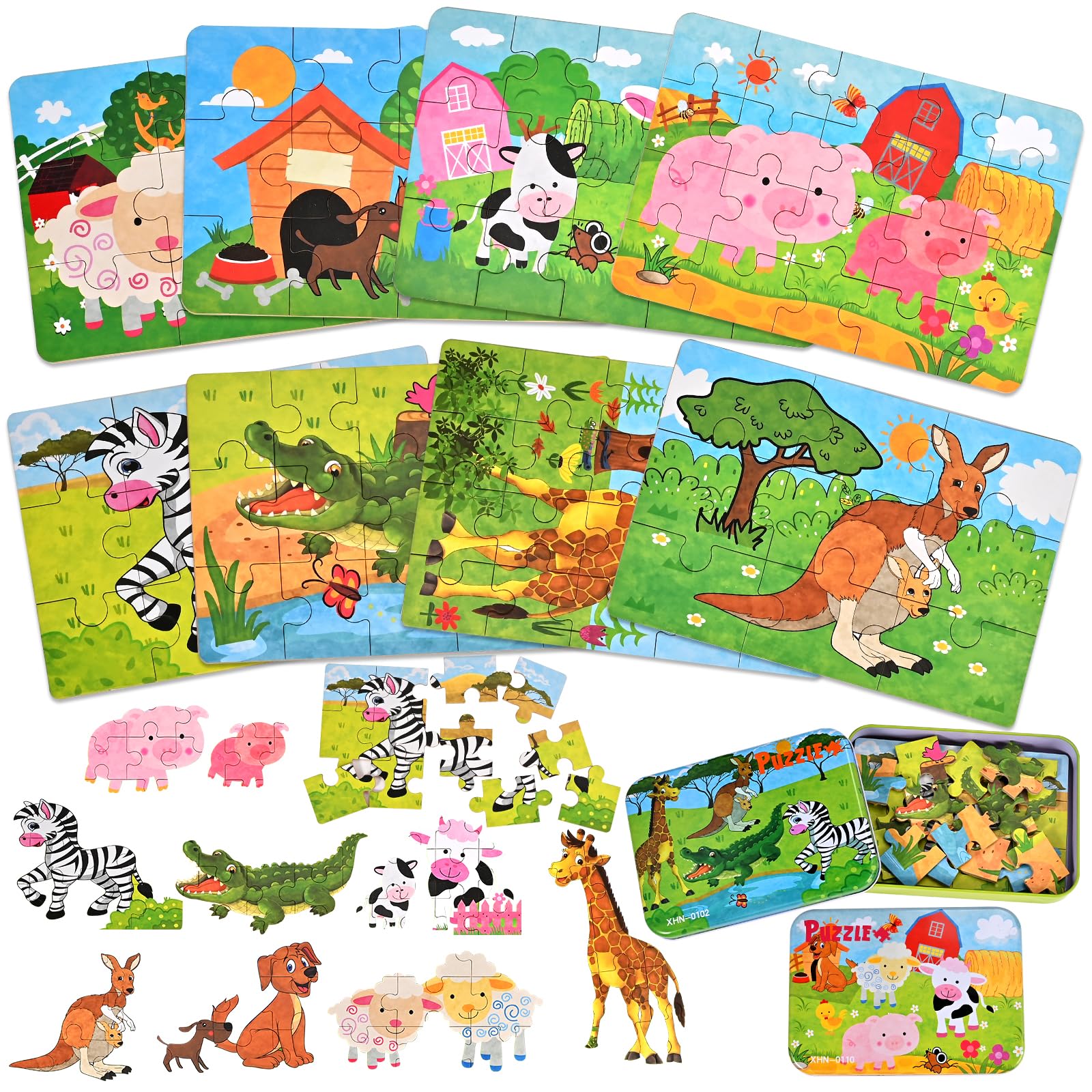 Faburo Puzzle 1 2 3 4 5 años Juguetes Niños, Brinquedos Bebe 8 Pcs, Juegos Educativos Conocer Animales, Rompecabezas Juegos Niños, Regalo Niña y Niño, Juguetes Educativos Infantiles con Caja Regalo