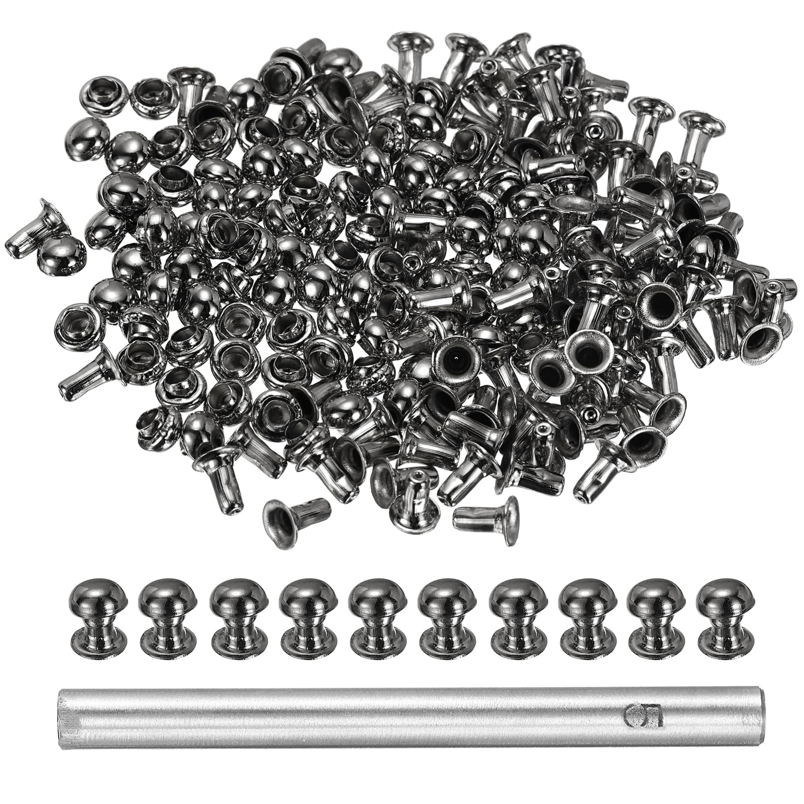 sourcing map 100pcs Round Dome Leather Rivets 5mm Leather Rivets Rapid Punk Spikes Leathercraft Decoration with Hole Punch for Rock Nailheads Clothing Belts Bags Shoes, Grey — image 1