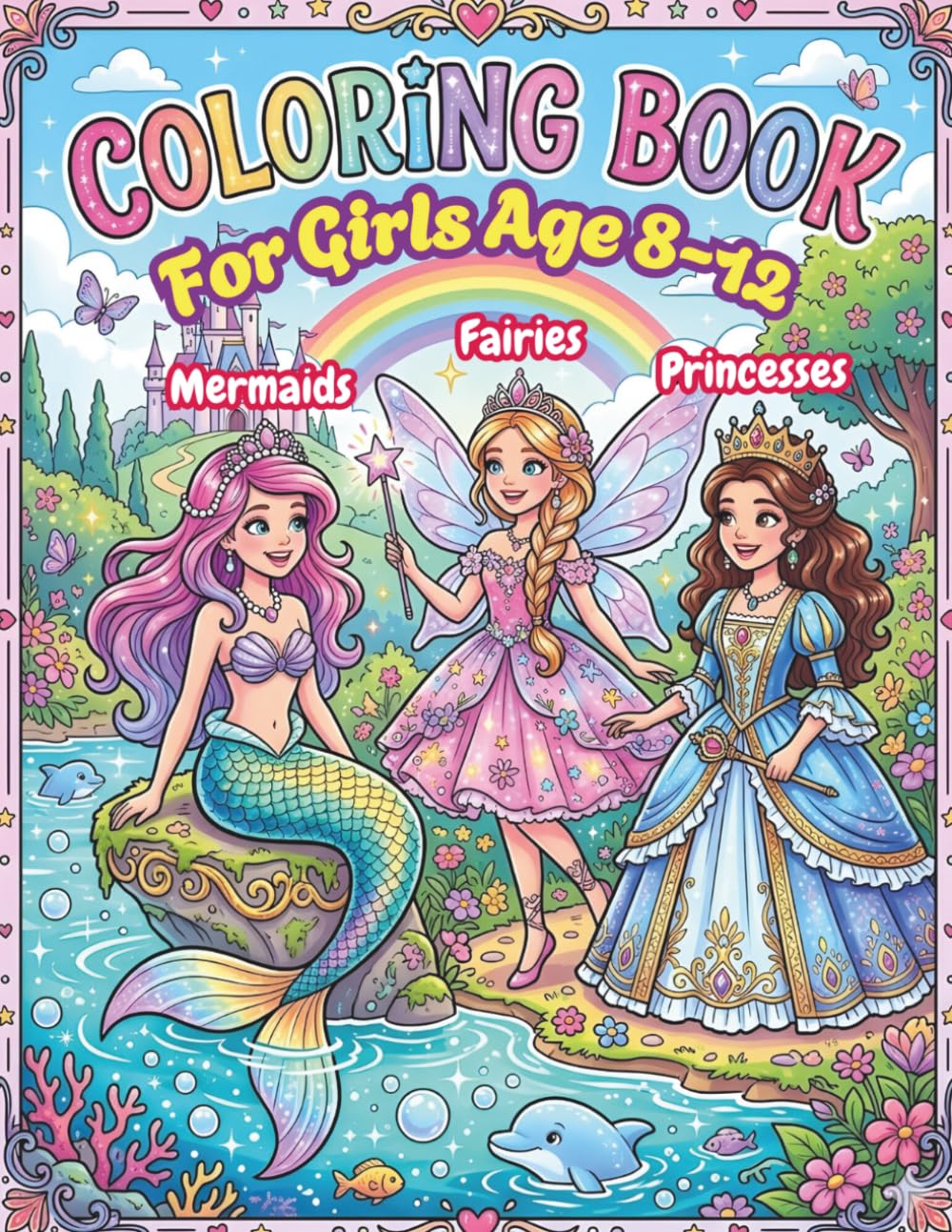 Princess, Mermaids And Fairies Coloring Book For Girls Ages 8–12: 50 Illustrations To Color