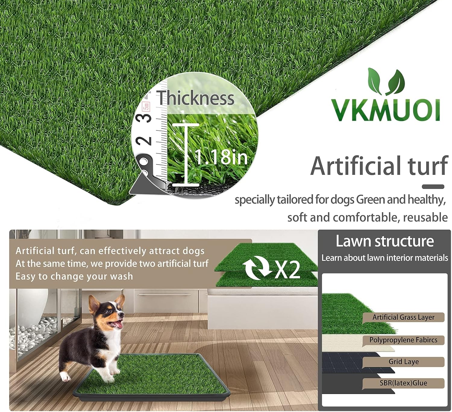 Buy VKMUOI Dog Grass Pads with Tray Fake Grass for Dogs to Pee On