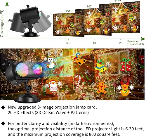 Vista 6 de 2025 Mejora de Luces de Proyector de Halloween y Navidad, COOLWUFAN Luces de Proyector para Interiores y Exteriores con Control Remoto y 20 Efectos