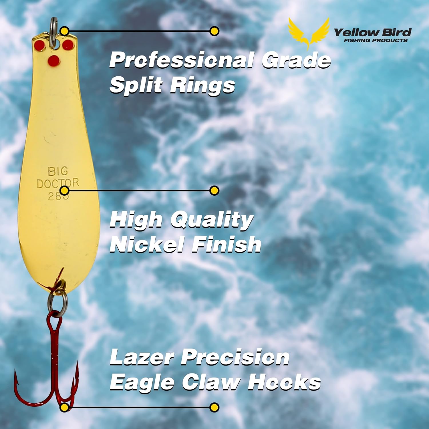 Doctor Spoons Trolling Series - Saltwater & Freshwater Fishing - Also Used for Jigging - Great for Walleye, Salmon, Trout, Bass, Pike, Striper, Rainbow & More - Premium Eagle Claw Hooks 3 Pack